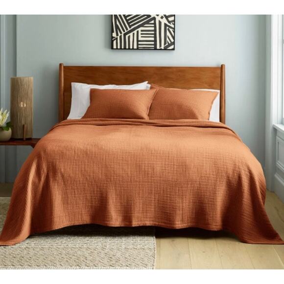 Quince Organic Ribbed Cotton King Sham Set Terra Cotta #S9 - Picture 1 of 5